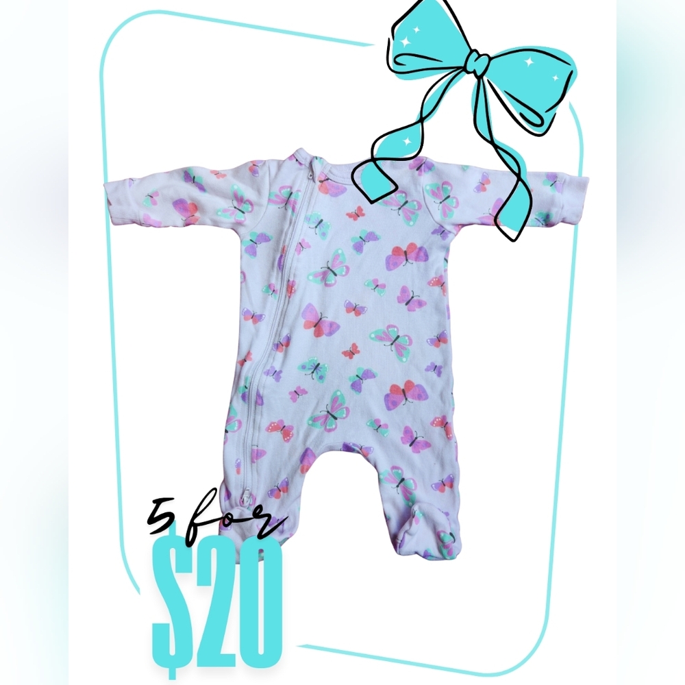 Butterfly Print Baby Footie Pajamas